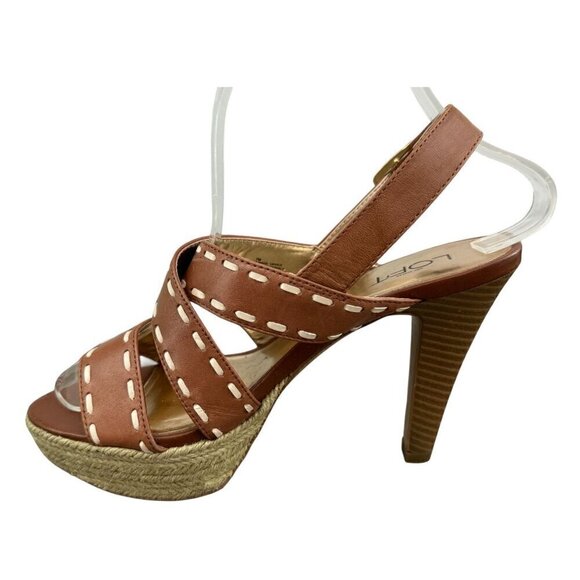 Ann Taylor LOFT Brown Leather Cream Stitching Platform Heels Women's Size 7M - Picture 8 of 11